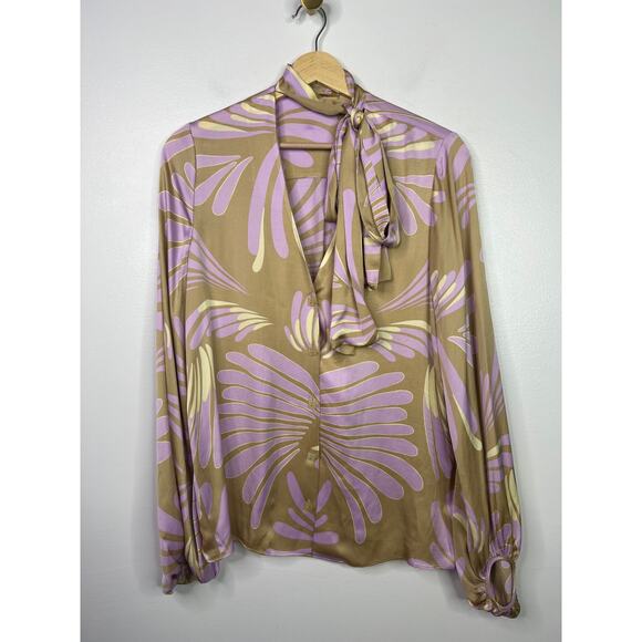 Alexis Devyn Long Sleeve Purple and Tan Floral Print Top Women's Size: XS NWOT - Picture 2 of 7